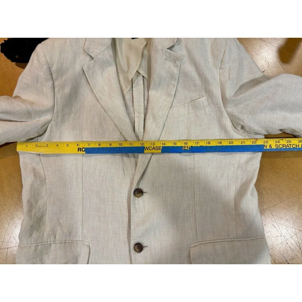 Club Room Luxury 100% Linen Ivory Dual Vent Stitched Lapel Jacket Blazer Large